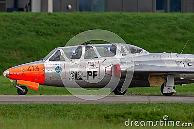Former French Air Force Armee De Lâ€™Air Fouga CM-170R Magister jet trainer aircraft F-AZPZ Editorial Stock Photo